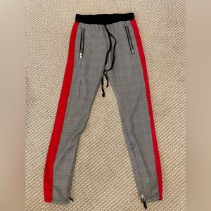 MNML Skinny Plaid Pants with red side stripe